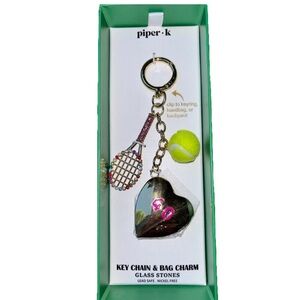 Piper K Beautiful Tennis Racket and Ball Key Heart Key Chain Bag Charm  NWT